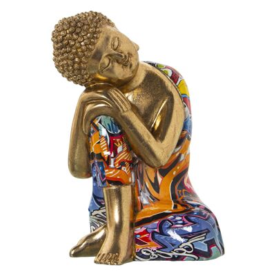 FIGURINE BOUDDHA EN RÉSINE DORÉ/GRAFITI 15X14X23CM ST49788