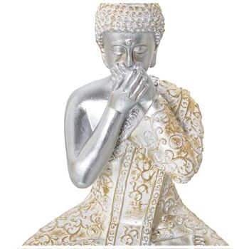 FIGURINE DE BOUDDHA EN RÉSINE ARGENT VOIR/ENTENDRE/TAISE 14X8X18CM ST50387 3