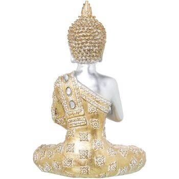 FIGURINE RÉSINE BOUDDHA ARGENT TUNIQUE DORÉE 28X16X41CM ST50393 4