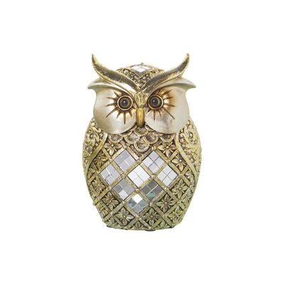 GOLDEN OWL RESIN FIGURE W/MIRRORS 10X7X15CM ST49832