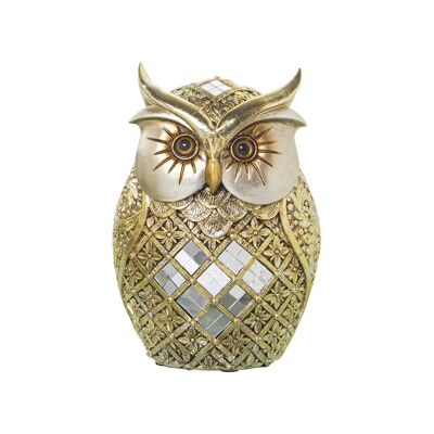 GOLDEN OWL RESIN FIGURE W/MIRRORS 12X9X18CM ST49833
