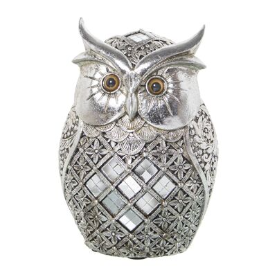 SILVER OWL RESIN FIGURE 12X9X18CM ST50278