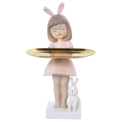 FIGURA IN RESINA RAGAZZA CON ORECCHIE E VASSOIO IN METALLO _10X11X30CM ST50438