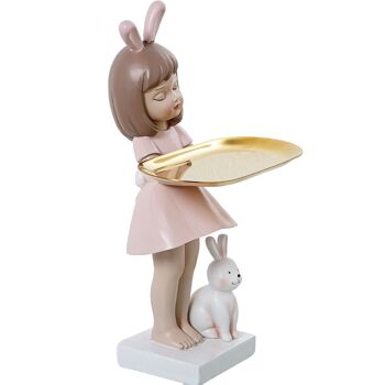 FIGURINE RÉSINE FILLE AVEC OREILLES ET PLATEAU MÉTALLIQUE _10X11X30CM ST50438 2