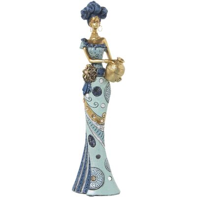 FIGURA IN RESINA AFRICANA BLU/ORO 14X9X46CM ST50354