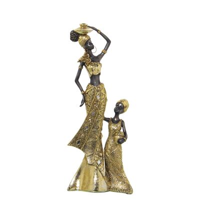 GOLDENE AFRIKANISCHE HARZFIGUR/MÄDCHEN 14X8X34CM ST49863