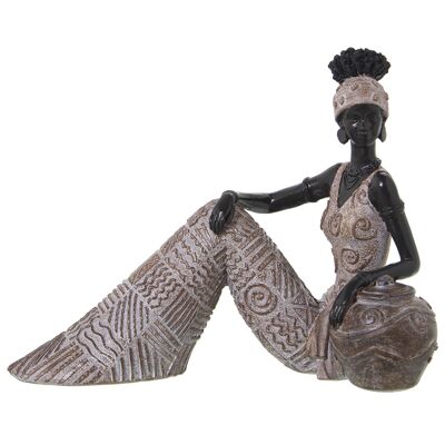 AFRICAN RESIN FIGURE SITTING BROWN 21X11X17CM ST49968