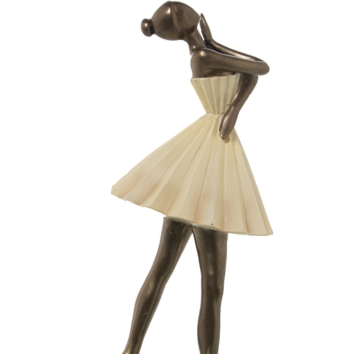 Statuina ballerina in resina color crema e oro, 14x13x30cm st50403