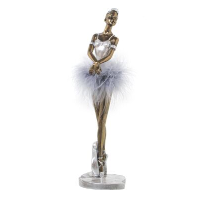 FIGURINE DANSEUSE EN RÉSINE ARGENT/BLANC 9X8X29CM ST49990