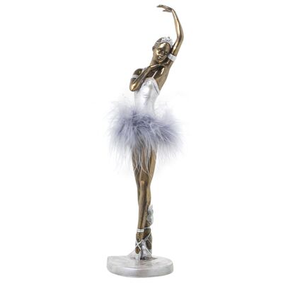 FIGURINE DANSEUSE EN RÉSINE ARGENT/BLANC 9X8X32CM ST49991