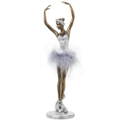 FIGURINE DANSEUSE EN RÉSINE ARGENT/BLANC 9X8X33CM ST49989