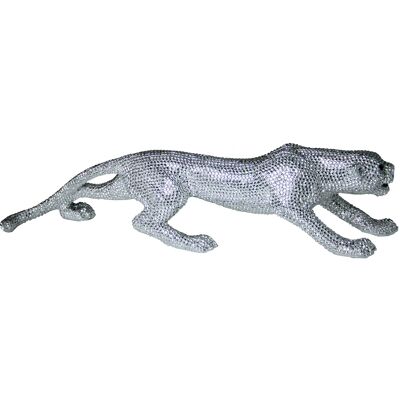 FIGURA PANTERA ARGENTO GRANULATO RESINA 56X14X9 CM ST46385