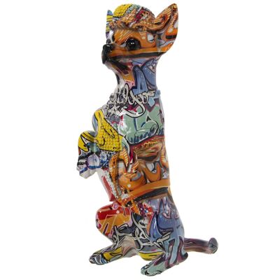 Mehrfarbige Graffiti-Hundefigur aus Kunstharz, 14 x 11 x 30 cm, ST49387