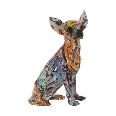 Mehrfarbige Graffiti-Hundefigur aus Kunstharz, 15 x 13 x 26 cm, ST49346