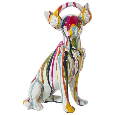 FIGURINE CHIEN EN RÉSINE GRAFFITI MULTICOLORE 17X13X26CM ST49390