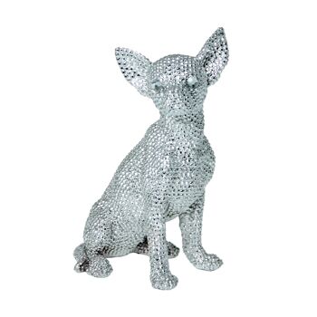 FIGURINE DE CHIEN EN RÉSINE GRANULÉE ARGENT _15X11X26 CM. ST45767 1