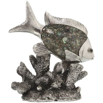 FIGURINE POISSON EN RÉSINE ARGENTÉE 19X10X22CM ST47476 1