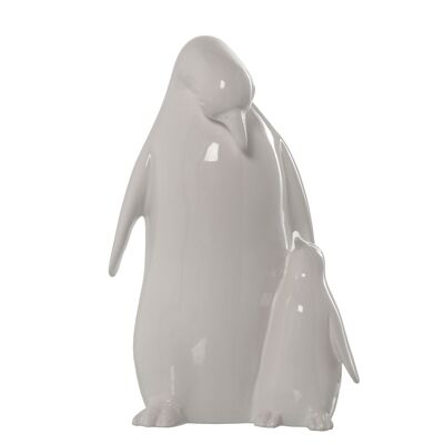 FIGURINE PINGOUIN AVEC ENFANT CÉRAMIQUE BLANCHE 32CM _20X16X32CM ST57434