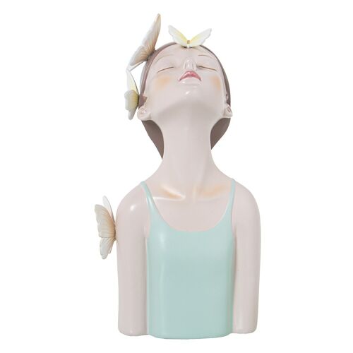 FIGURA RESINA 27CM TORSO CHICAC/MARIPOSAS CAMISETA VERDE _14X12X27CM ST50449