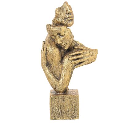 FIGURINE RÉSINE 31CM COUPLE DORÉ CÂLIN AVEC BASE _16X8X31CM ST50455