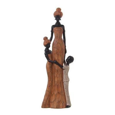 FIGURINE AFRIANA EN RÉSINE AVEC FILLE MARRON 11X6X31CM ST49974