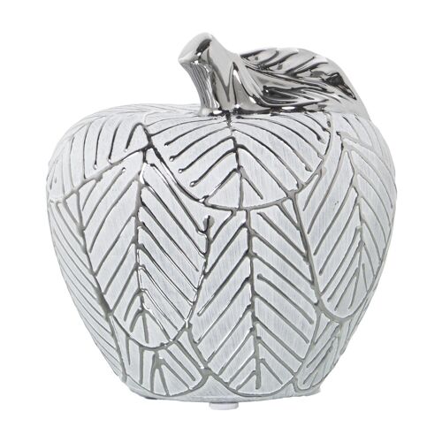 FIGURA MANZANA CERAMICA BLANCO/PLATA 12,5X9X13CM ST52732