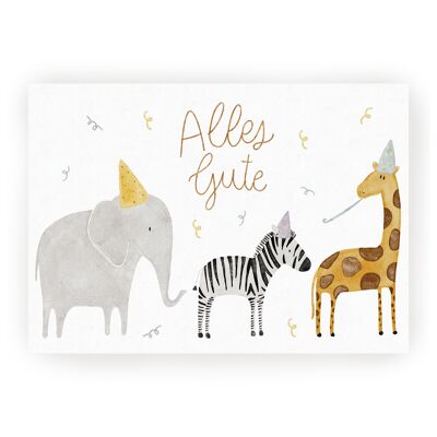 Postkarte Geburtstag Tierparty