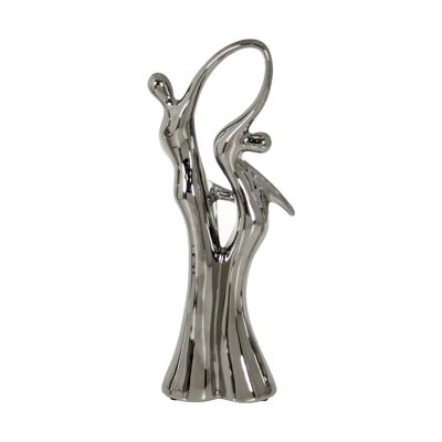 ABSTRACT SILVER CERAMIC FIGURE OF DANCERS _14X7X37CM ST54745