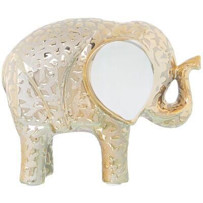 FIGURINE D'ÉLÉPHANT EN CÉRAMIQUE OR/BLANC _21X9X17CM ST51072