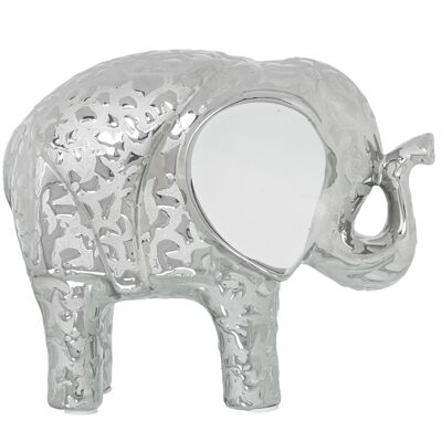 FIGURINE D'ÉLÉPHANT EN CÉRAMIQUE ARGENT/BLANC 21X9X17CM ST51019