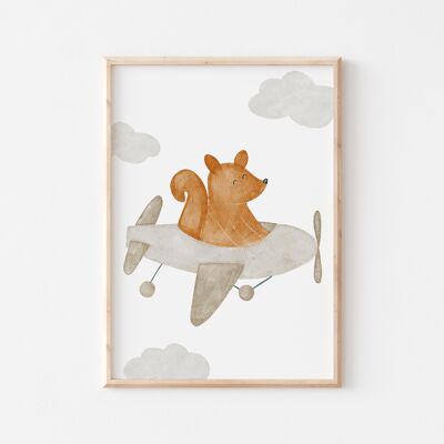 Poster Tiere im Flugzeug A4 - Eichhörnchen