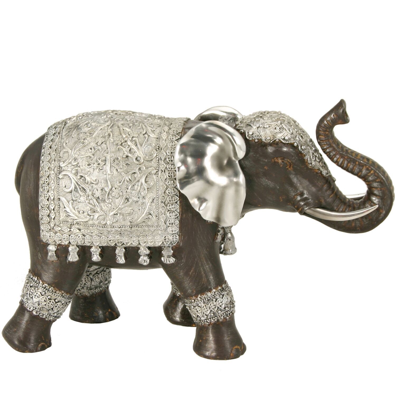 Statuetta elefante in resina argentata, wengé nero, 30x21x11 cm st46058