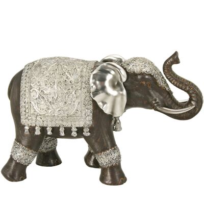 FIGURINE ÉLÉPHANT EN RÉSINE WENGUE ARGENT/NOIR _30X21X11 CM ST46058