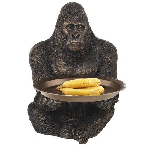 FIGURA GORILA RESINA DORADO C/BANDEJA 55X38X52CM, BANDEJA:°35CM ST50202