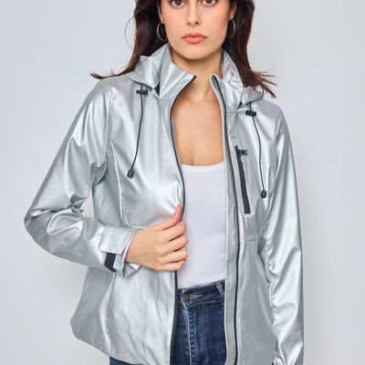 Shiny matte effect windbreaker with removable hood 1839