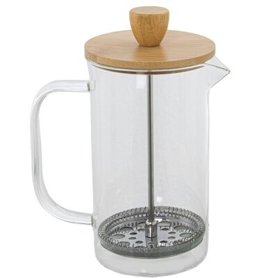 CAFETIÈRE À Piston VERRE 600ML, COUVERCLE BAMBOU, PRESSE INOX _9X14X19CM VERRE BOROSILICAT ST80155