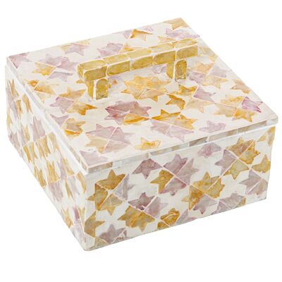BOX WITH MOTHER OF PEARL/RATTAN HANDLE _16X16X7/10CM ST53173