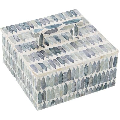 SCATOLA CON MANICO MADREPERLA/RATTAN _16X16X7/10CM ST53174