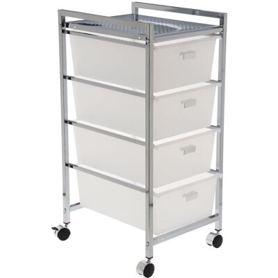 CHROME METAL BATHROOM TROLLEY 4 WHITE PP DRAWERS _33X39X73CM ST83321