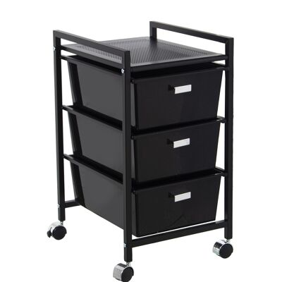 MATT BLACK METAL BATHROOM TROLLEY WITH 3 WHITE PP DRAWERS _33X39X58CM ST83570