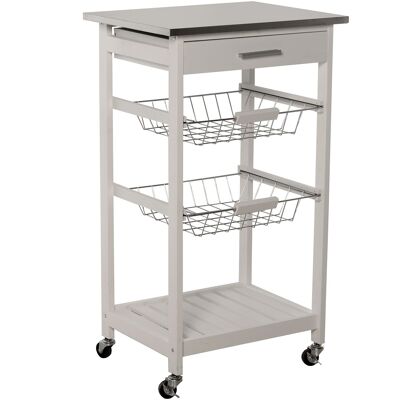 CARRELLO DA CUCINA CON 2 CESTELLI, CASSETTO BALDAY IN LEGNO BIANCO-COPERCHIO ACE _47X37X81.5CM-LEGNO: PINO E DM ST80795