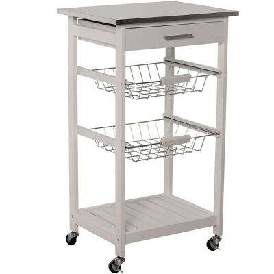 KITCHEN TROLLEY WITH 2 BASKETS, WHITE WOODEN BALDAY DRAWER-ACE LID _47X37X81.5CM-WOOD: PINE AND DM ST80795