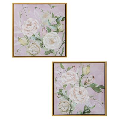 CANVAS PICTURE 40X40CM FLOWERS WITH ASSORTED NATURAL WOOD FRAME _40X40X3.5CM ST69194
