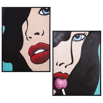 Tableau sur toile 60 x 80 cm femme bande dessinée avec cadre en bois noir _60 x 80 x 3,5 cm ST69175