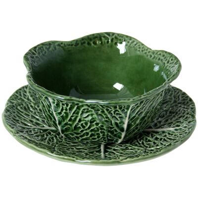 SALAD BOWL WITH CERAMIC CABBAGE LEAF PLATE, PLATE:ø19 CM _°15X7CM (SALAD BOWL) ST2117