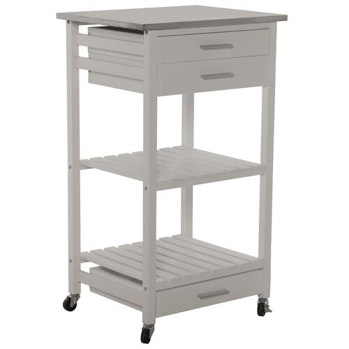 CARRO COCINA C/3 CAJONES Y BALDA MADERA BLANCO-TAPA ACERO I _50X40X86CM-MADERA:PINO Y DM ST80793