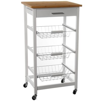 KITCHEN TROLLEY WITH 3 BASKETS AND PINE WOOD DRAWER-TOP:BAMBOO _47X37X86CM ST80796