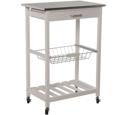 KITCHEN TROLLEY WITH DRAWER AND WHITE BALMADE-STAINLESS STEEL LID. _57X37X83.5CM-WOOD:PINE AND DM ST80799
