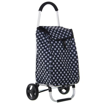 EINKAUFSWAGEN AUS SCHWARZEM ALUMINIUM/WEIßE TÖPFE AUS POLYESTER _ WARENKORB: 46X36X98, TASCHE: 36X26X57 ST82661