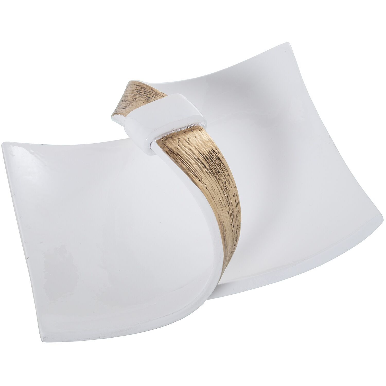 Weißes Keramik-Mittelstück mit Griff, goldfarben, 31 x 29 x 15 cm, ST60291